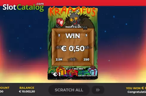 Win screen. Krampus Scratch slot
