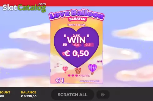 Win screen. Love Balloon Scratch slot