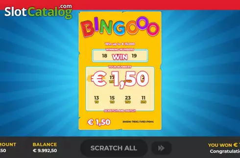 Win screen. Bingooo Scratch slot