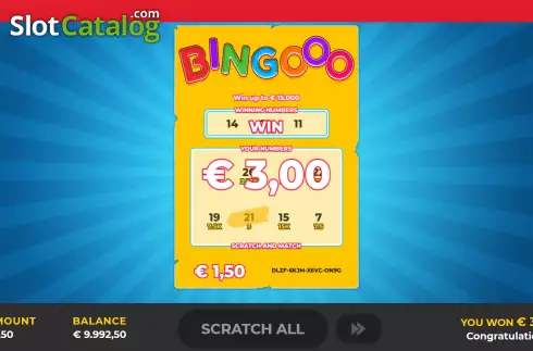Win screen 2. Bingooo Scratch slot