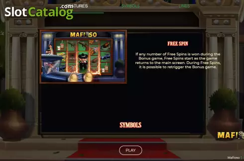 Free Spins screen. Mafioso Deluxe slot