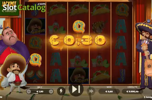 Win screen. 3 Amigos Jackpot slot