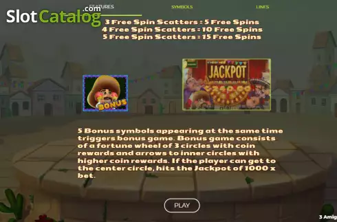 Bonus symbols screen. 3 Amigos Jackpot slot