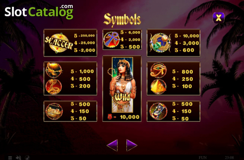 Paytable. Cleopatras Oasis slot