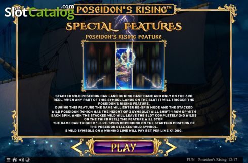 Special Features screen. Poseidon’s Rising slot