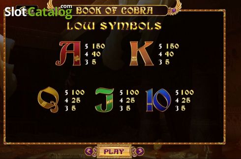 Low Symbols. Book of Cobra slot