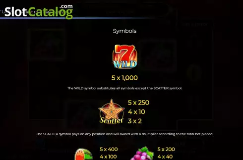 Special symbols screen. Wildfire Fruits slot
