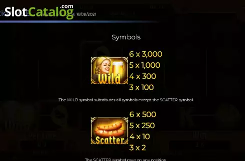 Scatter and wild paytable screen. Beer Collection 20 Lines slot