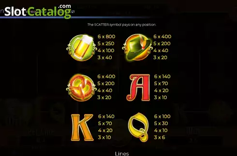 Scatter  paytable screen. Beer Collection 20 Lines slot
