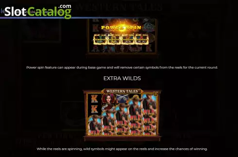 Power spin and Extra Wild feature screen. Western Tales slot