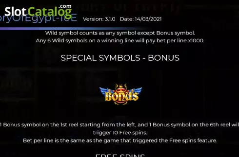 Bonus symbol screen. Story of Egypt 10 Lines slot