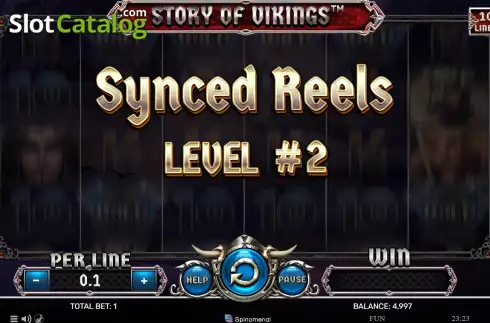 Synced Reels Feature Win Screen. Story Of Vikings 10 Lines slot