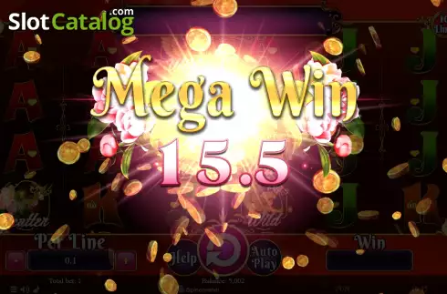 Mega Win screen. Valentine Collection 10 Lines slot