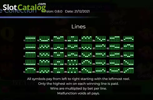 Pay Lines screen. Valentine Collection 40 Lines slot