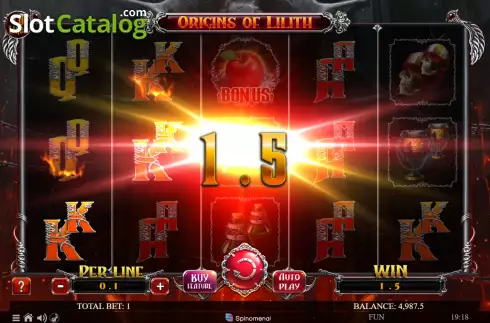 Win screen. Origins Of Lilith 10 Lines slot