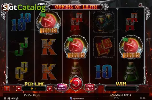 Bonus Game screen. Origins Of Lilith 10 Lines slot