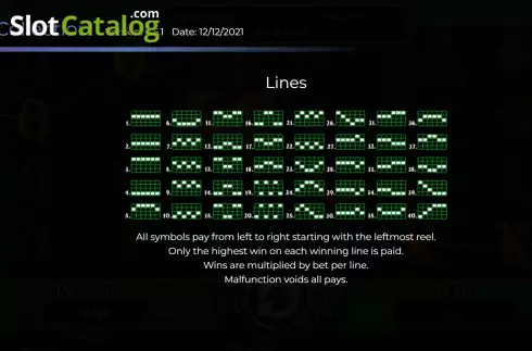 Pay Lines screen. Patrick's Collection 40 Lines slot