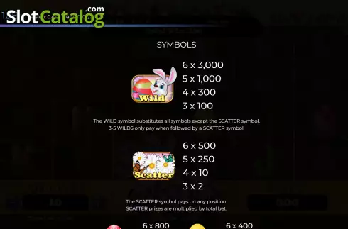 Special symbols screen. Easter Gifts slot
