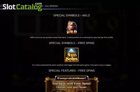 Special symbols screen. Times of Egypt - Pharaoh's Reign slot