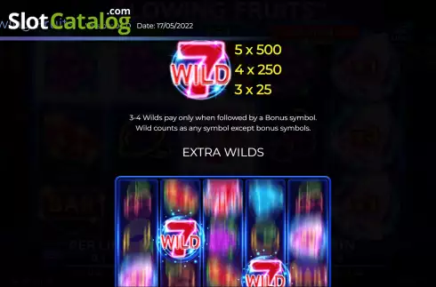 Game Features screen. Glowing Fruits slot