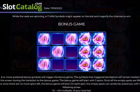 Game Features screen 2. Glowing Fruits slot