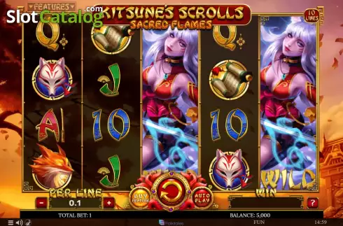 Game screen. Kitsune's Scrolls Sacred Flames slot