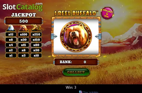 Win screen. 1 Reel Buffalo slot