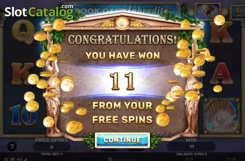 Win Free Spins screen. Book Of Aphrodite slot