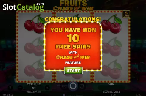 Free Spins screen. Fruits Chase’N’Win slot