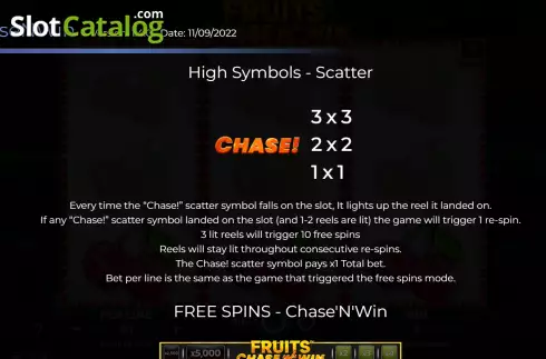 Game Features screen. Fruits Chase’N’Win slot