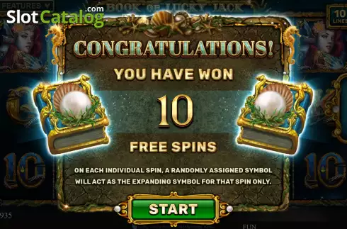 Free Spins screen. Book of Lucky Jack The Lost Pearl slot