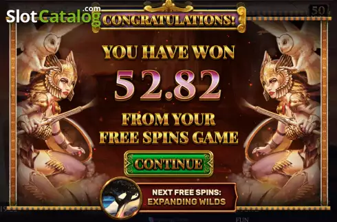Win Free Spins screen. Athena's Glory slot