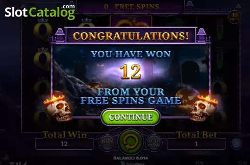 Win Free Spins screen. Joker's Charms Halloween slot