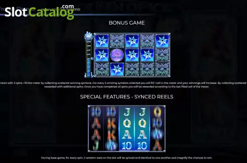 Bonus game and synced reels screen. Queen of Ice Frozen Flames slot