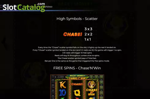 High symbols screen. Wacky Monkey Chase’N’Win slot