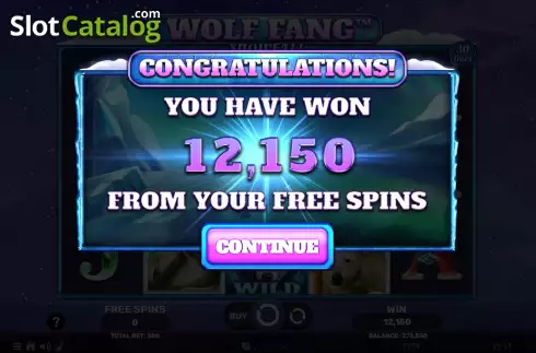 Win FS screen. Wolf Fang Snowfall slot