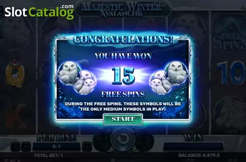 Free Spins screen. Majestic Winter - Avalanche slot