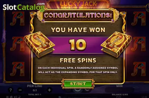 Free Spins screen. Lucky Jack Book of Rebirth Egyptian Darkness slot