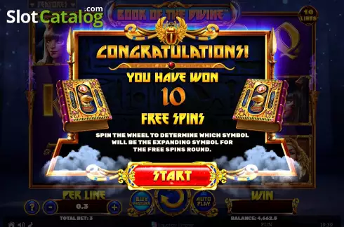 Free Spins screen. Book of The Divine - Egyptian Darkness slot