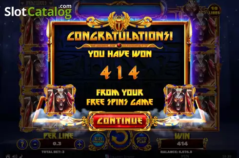 Win Free Spins screen. Book of The Divine - Egyptian Darkness slot