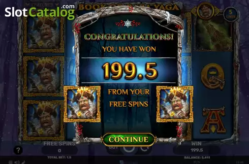 Win Free Spins screen. Book of Baba Yaga - Winter Spell slot