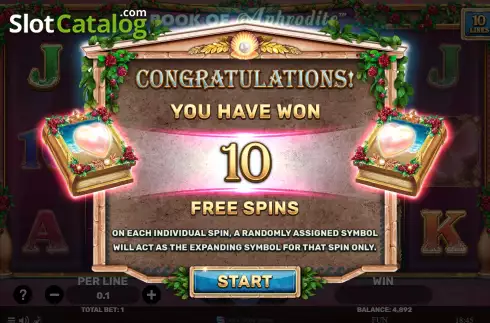 Free Spins screen. Book Of Aphrodite - The Love Spell slot