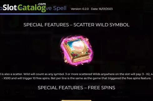 Game Features screen. Book Of Aphrodite - The Love Spell slot