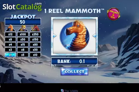 Win screen. 1 Reel Mammoth slot