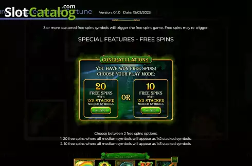 Free Spins mode choosing screen. Irish Treasures - Leprechauns Fortune slot