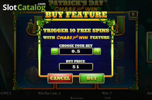 Buy Feature screen. Patrick's Day Chase 'N' Win slot