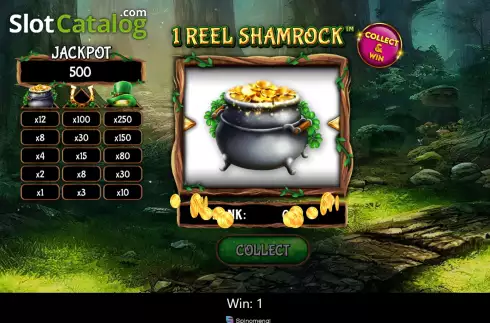 Win screen. 1 Reel Shamrock slot