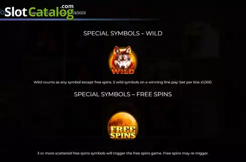 Special symbols screen. Wolf Fang - Volcano slot