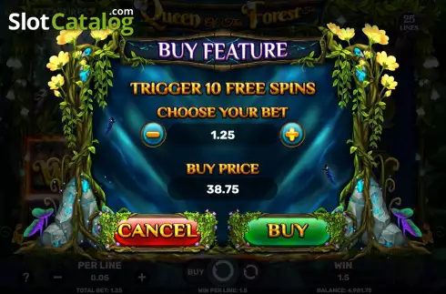 Buy Feature Screen. Queen of the Forest slot