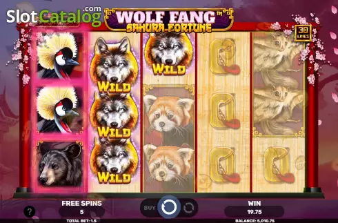 Free Spins Gameplay Screen. Wolf Fang Sakura Fortune slot